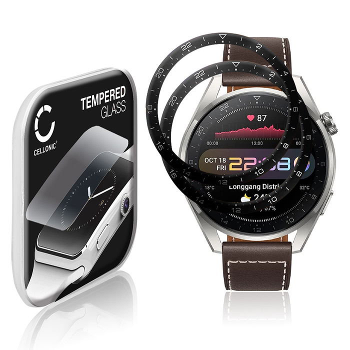 2x Huawei Watch 3 Pro näytönsuojalasi, karkaistu 9H lasikalvo 3D Full Cover valmistajalta CELLONIC