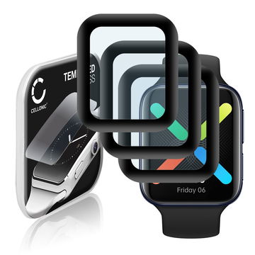 3x Näytönsuojalasi älykelloon Oppo Watch - 46mm - 3D Full Cover, 9H, 0,33mm, Full Glue - Musta älykellon suojalasi