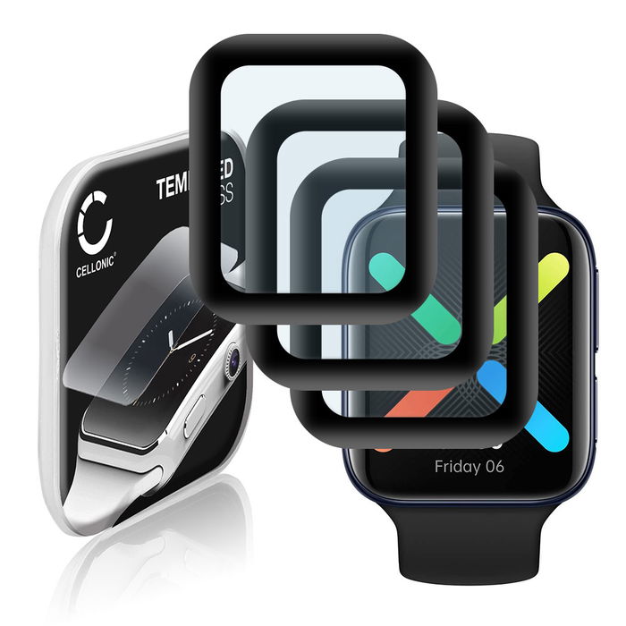 3x Näytönsuojalasi älykelloon Oppo Watch - 46mm - 3D Full Cover, 9H, 0,33mm, Full Glue - Musta älykellon suojalasi