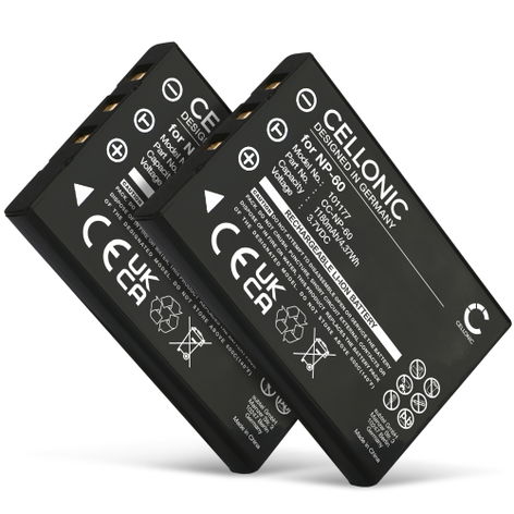 2x Akku kameraan Medion Life P47002, E47001, E47006, P47000 - NP-60 (1180 mAh, 3,7 V) tuotemerkiltä CELLONIC