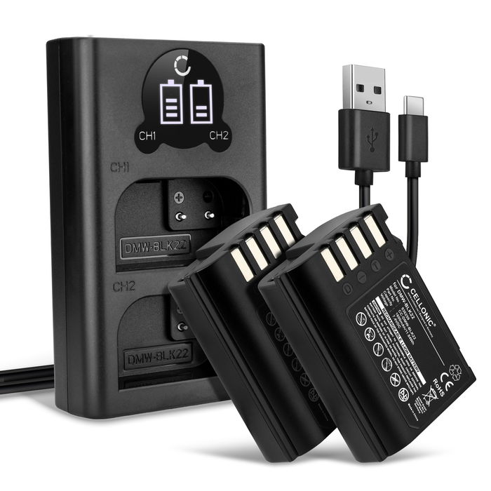 2x Panasonic Lumix DC-GH6 akku + tuplalaturi tuotemerkiltä CELLONIC