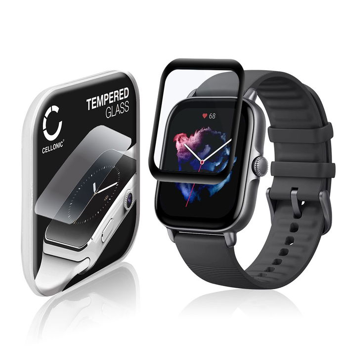 Näytönsuojalasi älykelloon Amazfit GTS 3 - 3D Full Cover, 9H, 0,33mm, Full Glue - Musta älykellon suojalasi