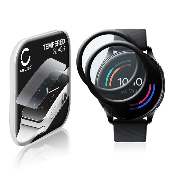 2x OnePlus Watch näytönsuojalasi, karkaistu 9H lasikalvo 3D Full Cover valmistajalta CELLONIC