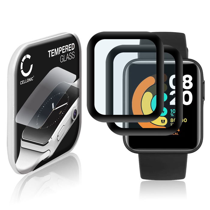 2x Näytönsuojalasi älykelloon Xiaomi Mi Watch Lite - 3D Full Cover, 9H, 0,33mm, Full Glue - Läpinäkyvä älykellon suojalasi