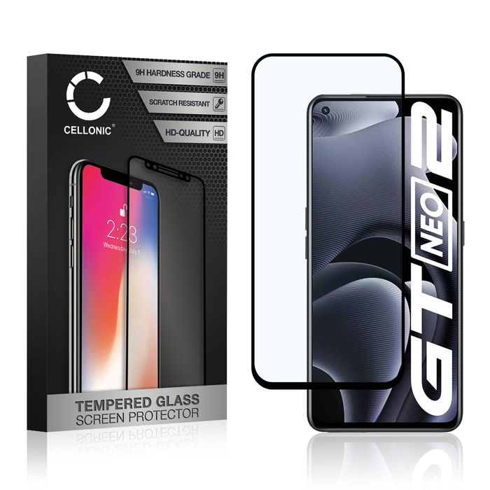 Panssarilasi puhelimeen Realme GT Neo 2 - 3D Case-friendly, 9H, 0,33mm, Full Glue, Musta, CELLONIC