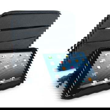 Tabletin suojakotelo 10.1" tableteille. Harmaa, pehmeää vettä hylkivää nylonia, anti shock bubbles -pehmuste, toimii myös jalustana, CELLONIC