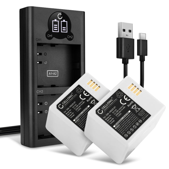 2x Arlo A-1B akku, 2000mAh vaihtoakku + Tupla Laturi tuotemerkiltä CELLONIC