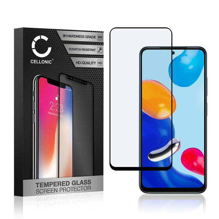 Panssarilasi puhelimeen Xiaomi Redmi Note 11 - 3D Case-friendly, 9H, 0,33mm, Full Glue, Musta, CELLONIC