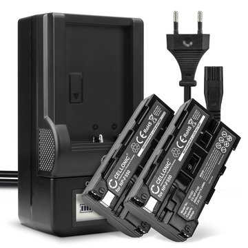 2x Akku + Laturi kameraan Sony HDR-FX1000E, HDR-FX7E, NP-F330, NP-F730, NP-F950, AC-SQ950D, BC-VM50 - NP-F550 F330 F750 (2600mAh, 7.4V) tuotemerkiltä CELLONIC