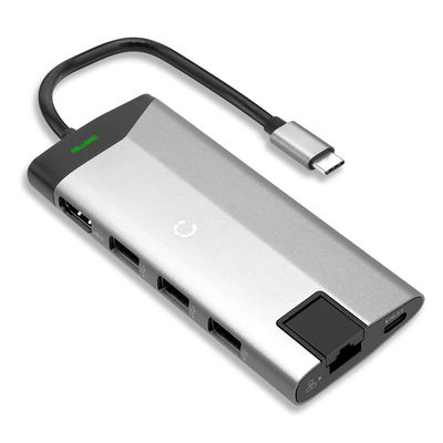 8-in-1 USB-sovitin, 1 x USB-C, HDMI, micro-SD, SD, ethernet ja 3 x USB-A -portteja