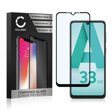 Panssarilasi puhelimeen Samsung Galaxy A33 (SM-A336) - 3D Case-friendly, 9H, 0,33mm, Full Glue, Musta, CELLONIC