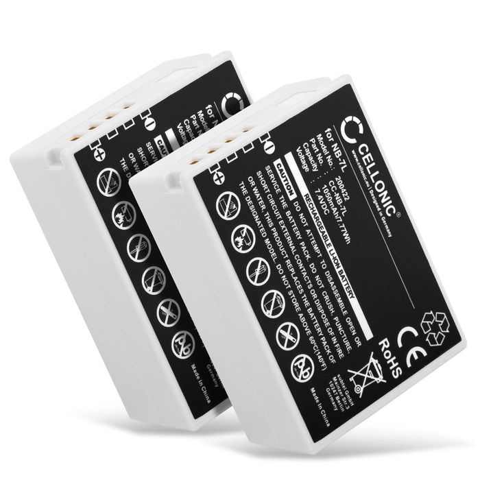 2x Akku kameraan Canon PowerShot G12, PowerShot G11, PowerShot G10, PowerShot SX30 IS - NB-7L (1050mAh, 7.4V) tuotemerkiltä CELLONIC