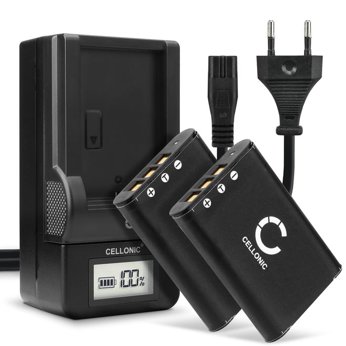 2x Akku + Laturi kameraan Pentax Optio S1, Optio M50, Optio M60, Optio W80, Optio W60, Pentax D-LI78 - D-LI78 (600mAh, 3.7V) tuotemerkiltä CELLONIC