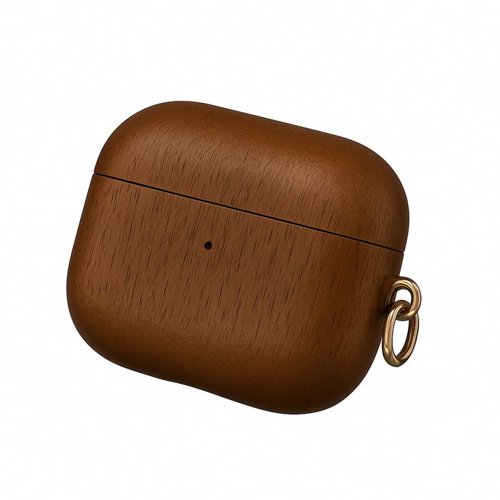 Apple AirPods Pro suojakotelo - puinen kotelo latausportilla ja pienellä metallirenkaalla