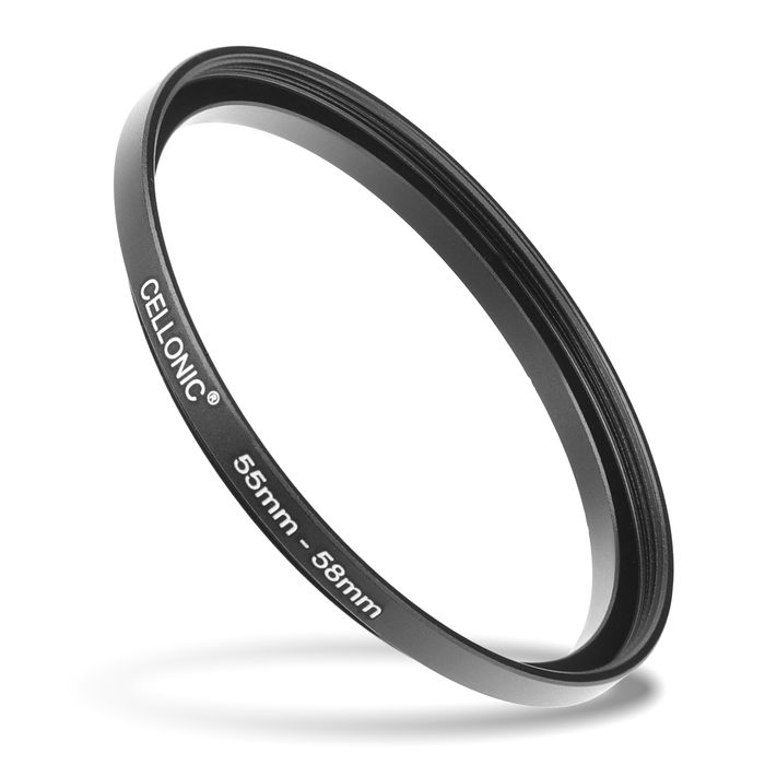 Sovitinrengas kameraan 55 mm - 58 mm, korotusrengas, matta musta step up ring