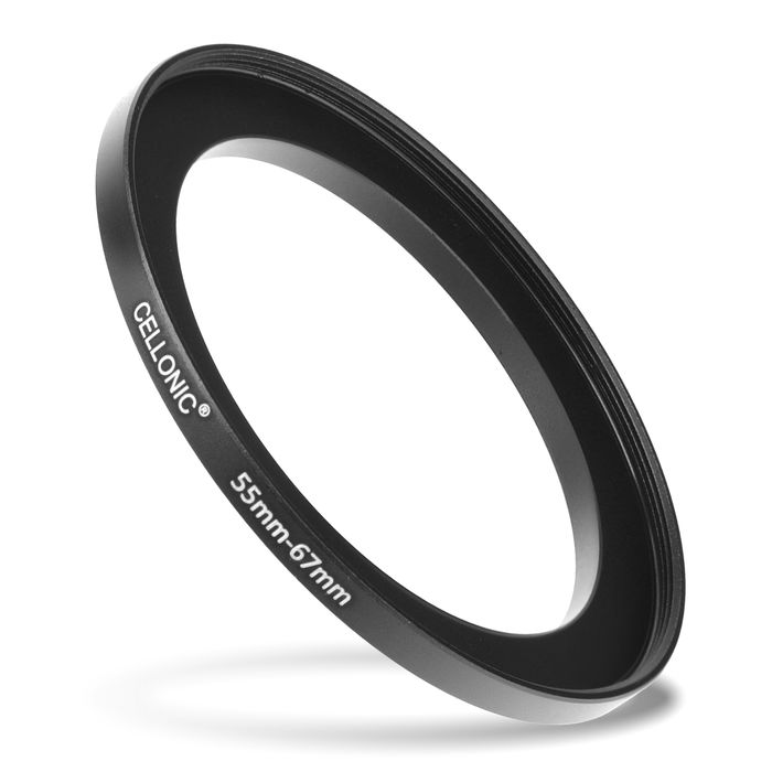 Sovitinrengas kameraan 55 mm - 67 mm, korotusrengas, matta musta step up ring