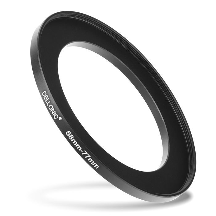 Sovitinrengas kameraan 58 mm - 77 mm, korotusrengas, matta musta step up ring