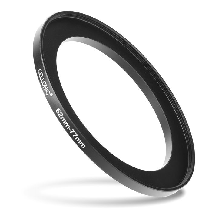 Sovitinrengas kameraan, 62 mm - 77 mm korotusrengas, matta musta step up ring