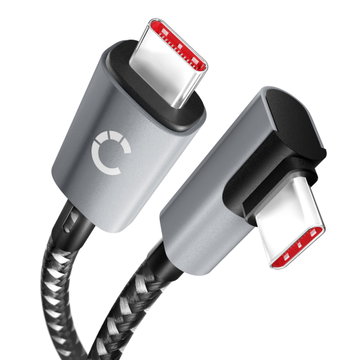 USB-C - USB-C kulmikas datakaapeli 100W (PD) - 1m latausjohto. Harmaa/musta USB-kaapeli punotusta nylonista, USB 3.1, 10 Gbit/s, 8K puhelimelle, tabletille, älykellolle jne.
