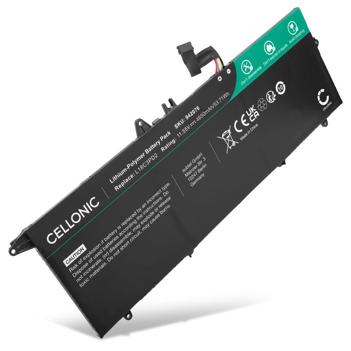 Lenovo L18M3PD1 akku, 4650mAh vaihtoakku, tuotemerkki Cellonic