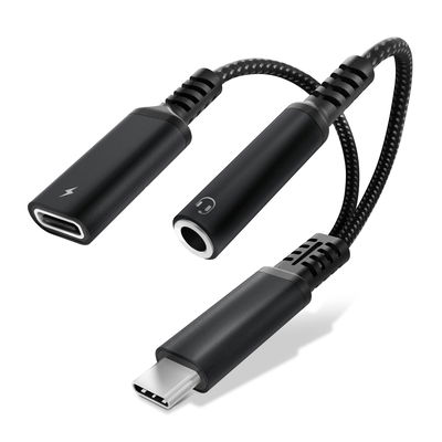 CELLONIC USB-C aux 3.5mm adapteri ja latausportti 60W Musta nopea latausadapteri puhelimille, tableteille ja kuulokkeille