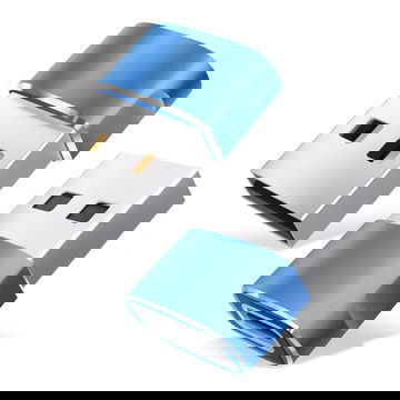 2 x USB-C - USB-A adapteri. USB-C naaras - USB-A uros sovitin lataukseen ja tiedonsiirtoon tablettiin, läppäriin ynm. - Sininen