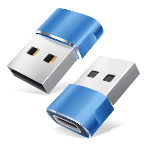 2x Cable and Adapter USB-C (Type-C) to USB A – Blue from CELLONIC – Apple iPhone 14, 13, 12, 14 Pro Max; iPad mini