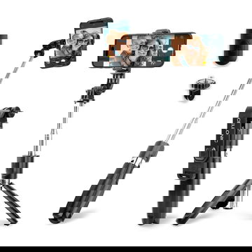 2-in-1 selfiekeppi kolmijalalla & kaukosäätimellä - 1m musta ulosvedettävä selfiekeppi ja kokoontaitettava kolmijalka bluetooth-kaukosäätimellä puhelimelle ja kameralle - iPhonelle, GoProlle, Androidille ynm.