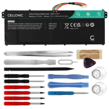 Akku tietokoneeseen Acer Aspire 3 A314-21, A315-41, A315-42, A315-51, A315-53, A317-32, Aspire 1 A114-32, AP16M5J - 7.4V 4800mAh + Työkalu tuotemerkiltä CELLONIC