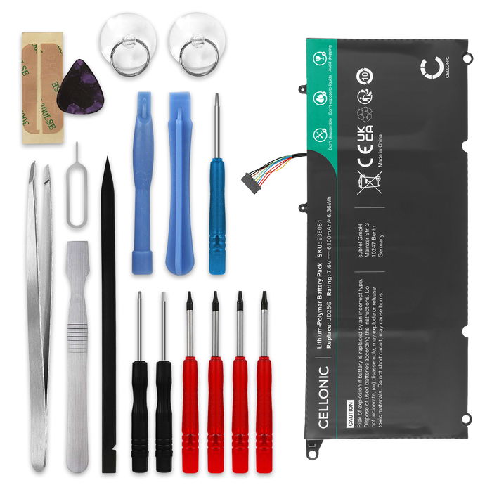 Akku tietokoneeseen Dell XPS 13 9350, XPS 13 9343, XPS 13D-9343 + Werkzeug-Set - 7.6V 6100mAh + Työkalu tuotemerkiltä CELLONIC