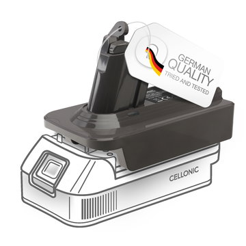 DeWalt 18V-20V tai Milwaukee 18V Dyson V6 -sarjan akkuadapteri - Muunnin MT18V6 Dyson-pölynimureille valmistajalta CELLONIC