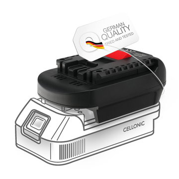 DeWalt 18V-20V tai Milwaukee 18V Bosch 18V Li-ion akkuadapteri - DM18BS-muunnin Bosch-työkaluille valmistajalta CELLONIC