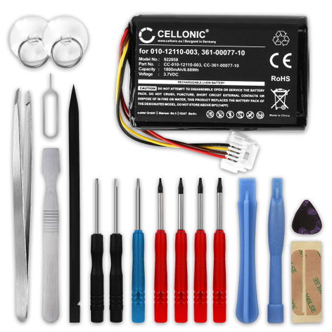 Akku Garmin Zumo 590, 590LM, 595, 595LM; 010-01603-10 navigaattoriin - 361-00077-10 (1800 mAh, 3,7 V) + 17-osainen työkalusarja tuotemerkiltä CELLONIC