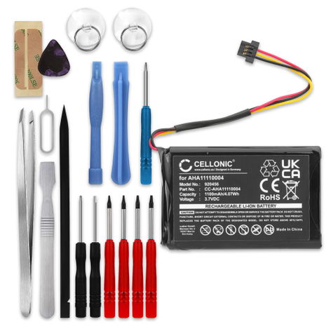 Battery for TomTom Go 500, Basic 6, 930; 4FA50; Via 62; Pro 7250 Truck P5 (1100mAh, 3.7V) + Tool-kit 17pcs from CELLONIC