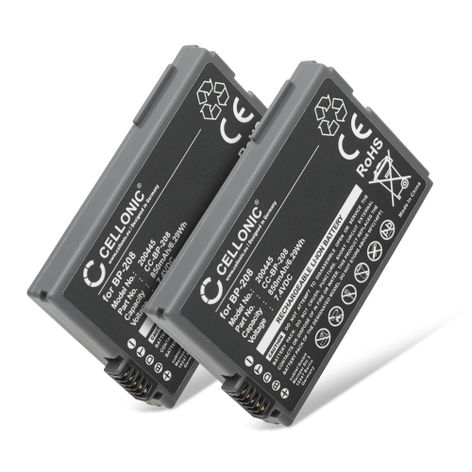 2x Akku kameraan Canon DC10; DC100; DC19; DC201; DC21; DC22; DC230 - BP-208 BP-208DG (700 mAh, 7,4 V) tuotemerkiltä CELLONIC