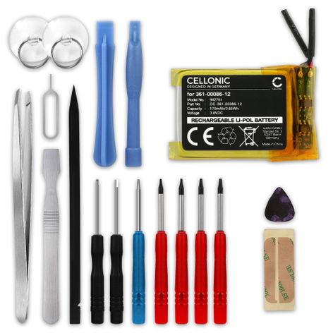 Battery for Garmin Venu; Instinct; Fenix 6S Pro 361-00086-12 (170mAh, 3.8V) + Tool-kit 17pcs from CELLONIC