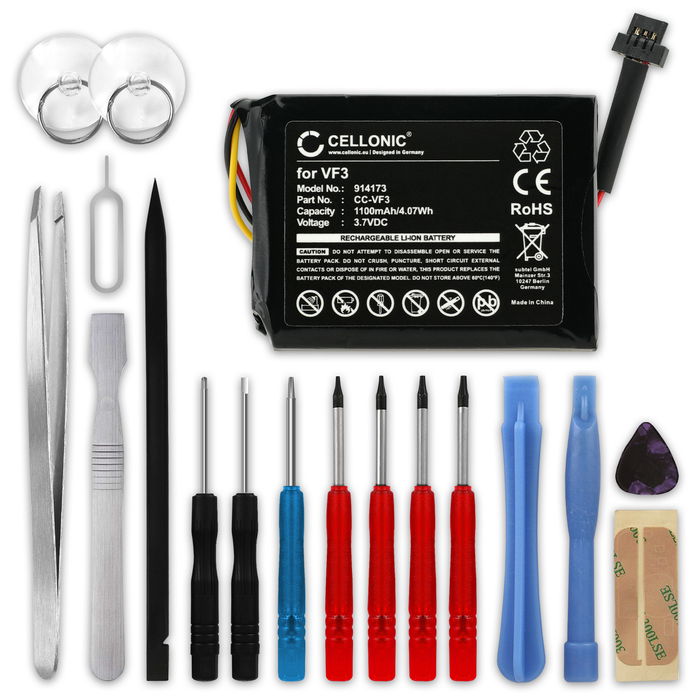 Akku navigaattoriin TomTom Quanta, GO XL 330, GO XL 310, VF3F, FM68360420759, VF3 - 1100mAh + Työkalusarja 17 osaa tuotemerkiltä subtel
