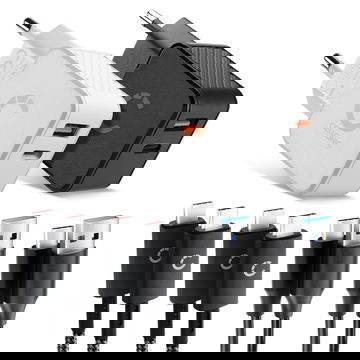 CELLONIC Matkapaketti – 2x Kaksoislaturi USB-C & USB + 4x Latauskaapelia Älypuhelimille, Kannettaville, GPS-laitteille, Tableteille, Kaiuttimille, Älykelloille ym. – 2x 20W PD USB-pikalaturia Mustana ja Valkoisena