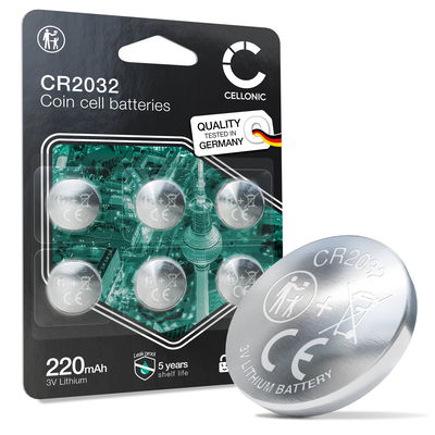 CELLONIC CR2032 Nappiparistot (Lithium, 220mAh, 3V) Auton Avaimiin, Emolevyihin, Vaakoihin – x6-Pakkaus