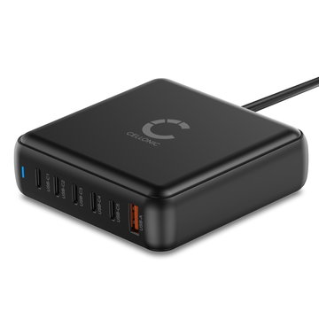 200W 6-porttinen GaN USB-C -lataushubi – PD QC 3.0 -pikalatausasema kannettaville, tableteille ja puhelimille | CELLONIC