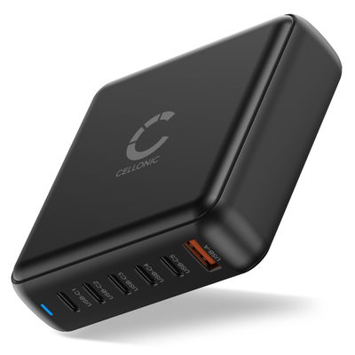 200W 6-porttinen GaN USB-C -lataushubi – PD QC 3.0 -pikalatausasema kannettaville, tableteille ja puhelimille | CELLONIC