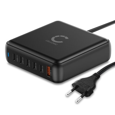 200W 6-porttinen GaN USB-C -lataushubi – PD QC 3.0 -pikalatausasema kannettaville, tableteille ja puhelimille | CELLONIC