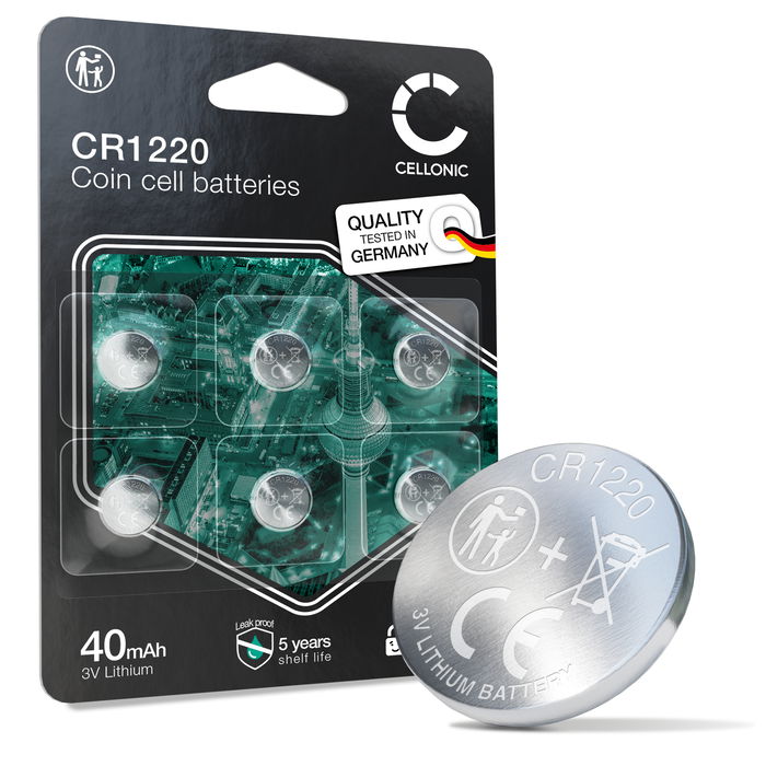 CELLONIC CR1220 Nappiparistot (Lithium, 40mAh, 3V) Kellot, Laskimet, Anturit – x6-Pakkaus