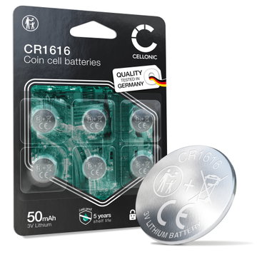 CELLONIC CR1616 Nappiparistot (Lithium, 50mAh, 3V) Auton Avaimet, Kellot, Anturit – x6-Pakkaus