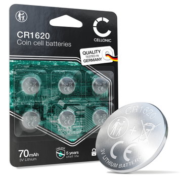 CELLONIC CR1620 Nappiparistot (Lithium, 70mAh, 3V) Auton Avaimet, Kellot, Verensokerimittarit – x6-Pakkaus