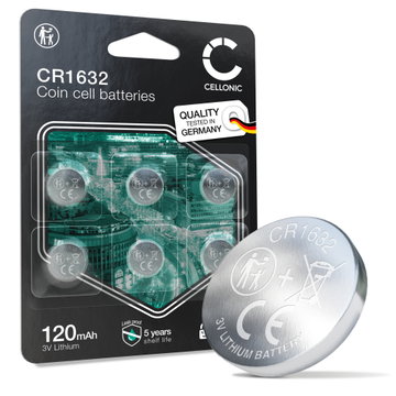 CELLONIC CR1632 Nappiparistot (Lithium, 120mAh, 3V) Auton Avaimet, LED-Laitteet, Pyörätietokoneet – x6-Pakkaus
