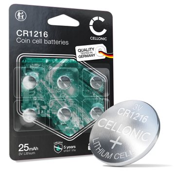 6x Nappiparisto CR1216 3V 25mAh tuotemerkiltä CELLONIC