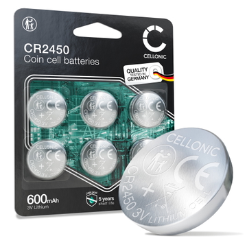 CELLONIC CR2450 Nappiparistot (Lithium, 600mAh, 3V) Auton avaimet Autotallin oven avain Älykotilaitteet -laitteille – x6 kpl pakkaus