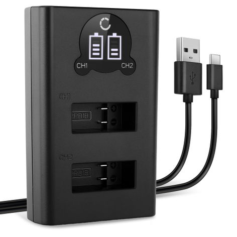 Kaksoislaturi GoPro MAX 2 akuille – 2 latauspaikkaa, USB C + USB-kaapeli tuotemerkiltä CELLONIC